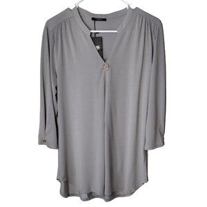 Valolia Blouse Womens Medium V Neck Gray